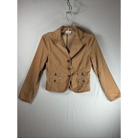 Preppy Ann Taylor LOFT Tan Corduroy Blazer Jacket Casual Fall Classic Y2K 10 - Picture 1 of 13